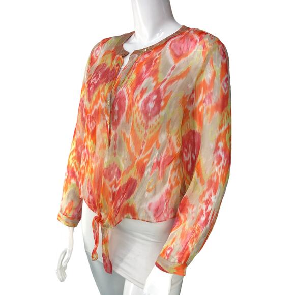Chicos Womens Size 2 US 12 L Summer Ikat Moria Top Multicolor Sheer Blouse - Picture 4 of 15